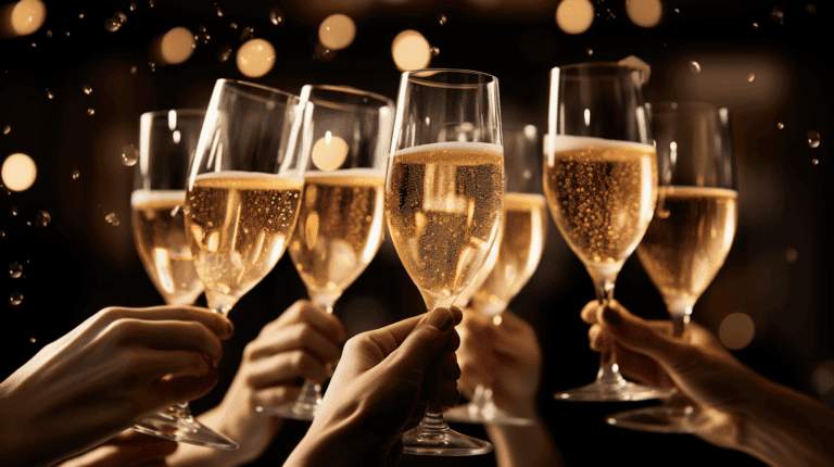 Feierliche Gläser mit Sekt bei einem Event, festliche Stimmung.