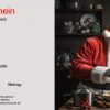 Mann in Santa-Kostüm beim Kochen in der Weihnachtsküche.