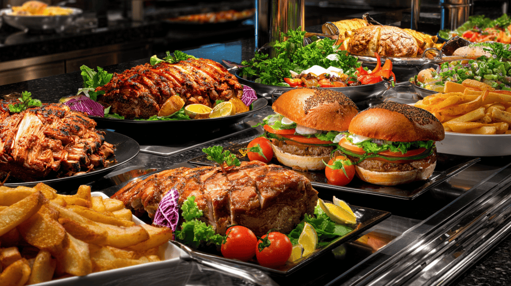 Verschiedene Burger und amerikanische Gerichte in Olaf's Kochschule.