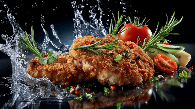 Knuspriges Schnitzel mit frischen Kräutern und Gemüse, perfekt für moderne Wirtshausküche.