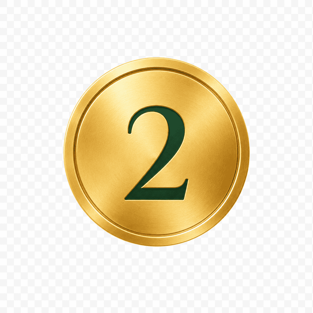 Goldene Medaille mit der Zahl 2 für Kochwettbewerb oder Platzierung.