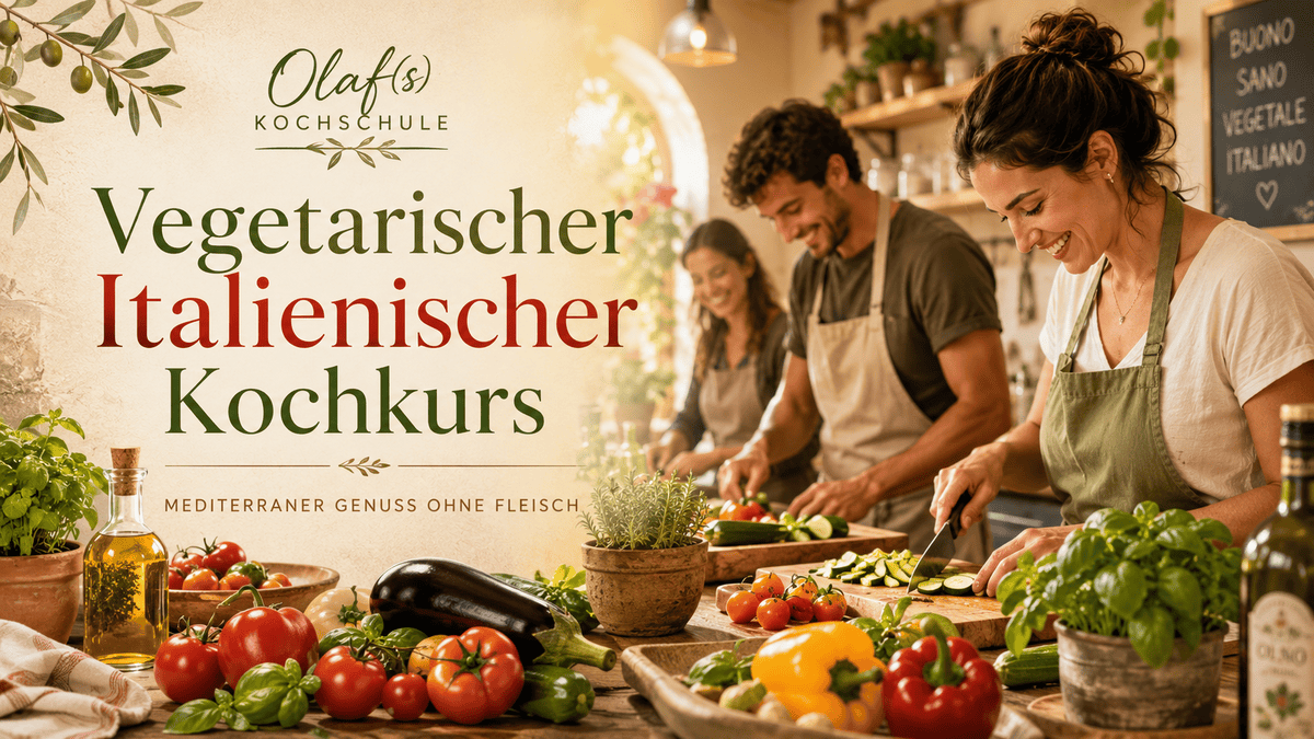 Teilnehmer beim vegetarischen italienischen Kochkurs in der Olaf Kochschule.