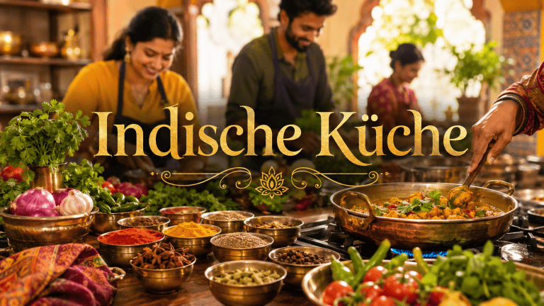 Menschen beim Kochen indischer Gerichte in einer Kochschule.
