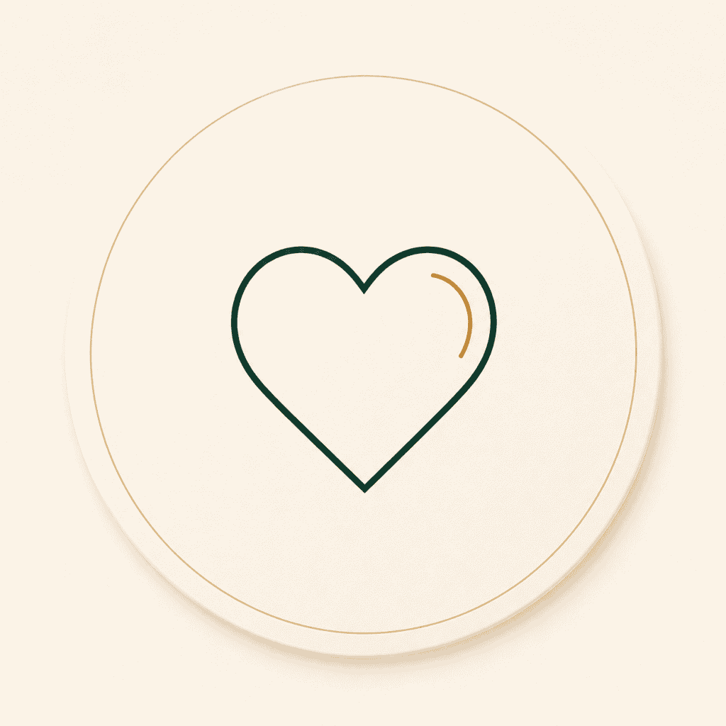 Minimalistisches Herz-Symbol auf weißem Hintergrund, symbolisiert Liebe und Fürsorge.