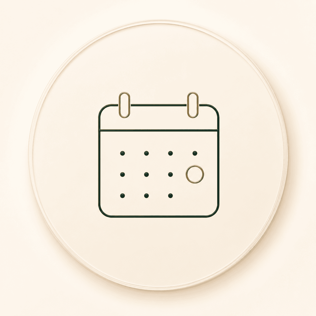 Minimalistisches Kalender-Icon auf weißem Hintergrund.