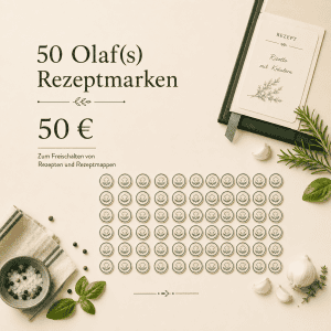 Olaf(s) Rezeptmarken für 50 Rezepte, perfekt zum Kochen und Backen.
