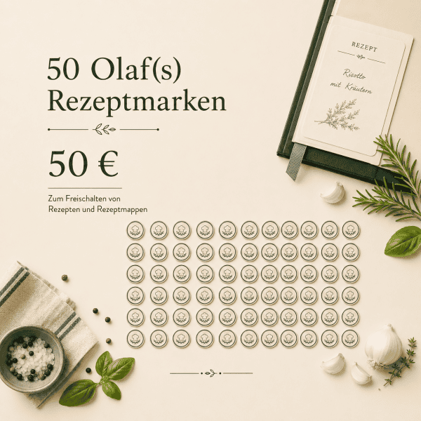Olaf(s) Rezeptmarken für 50 Rezepte, perfekt zum Kochen und Backen.