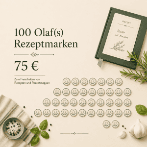 Olafs Rezeptmarken für 100 Rezepte, ideal zum Freischalten von Rezepten und Rezeptmappen.