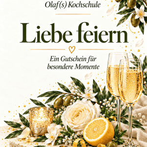 Festliche Dekoration mit Sekt, Blumen und Zitronen für besondere Momente.