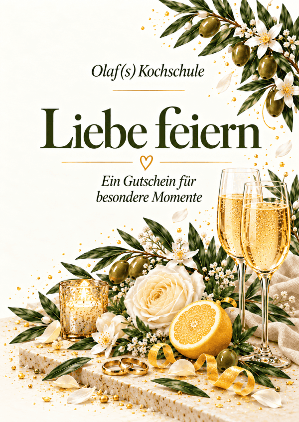 Festliche Dekoration mit Sekt, Blumen und Zitronen für besondere Momente.