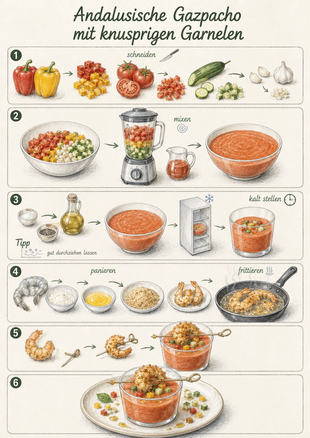 Andalusische Gazpacho mit knusprigen Garnelen