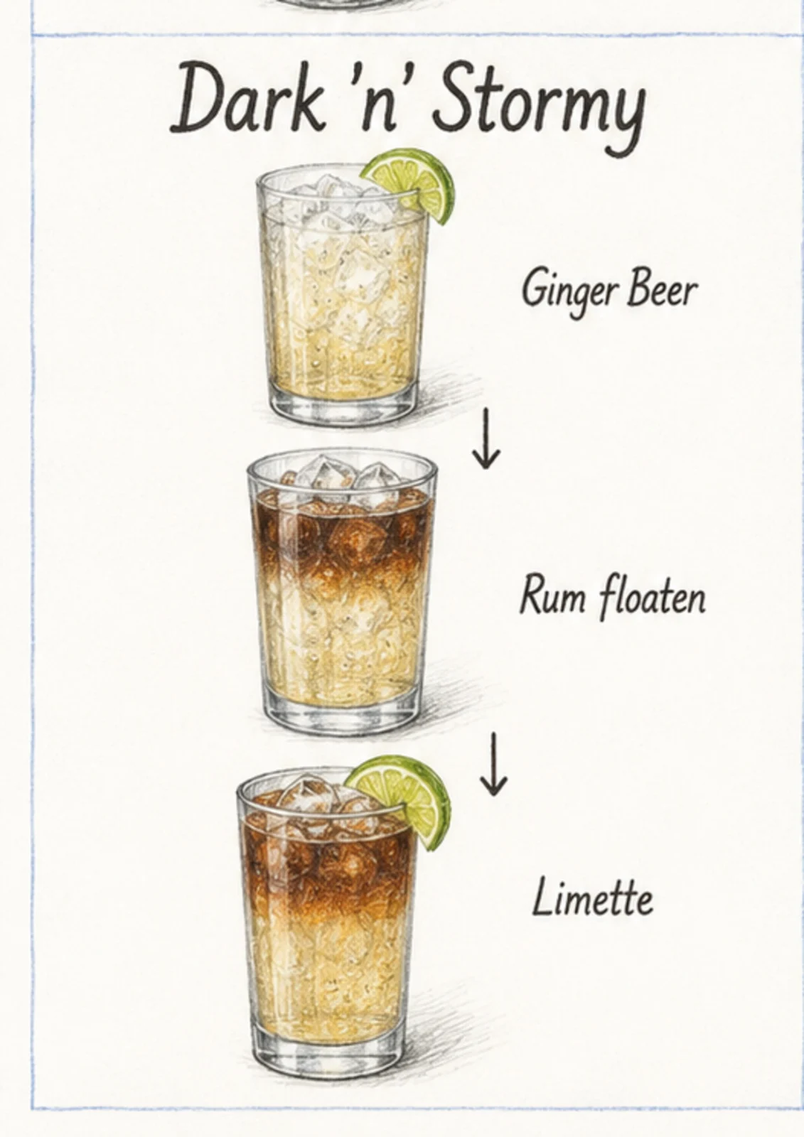 Handgezeichnete Schrittfolge für Dark 'n' Stormy: aufbauen und floaten