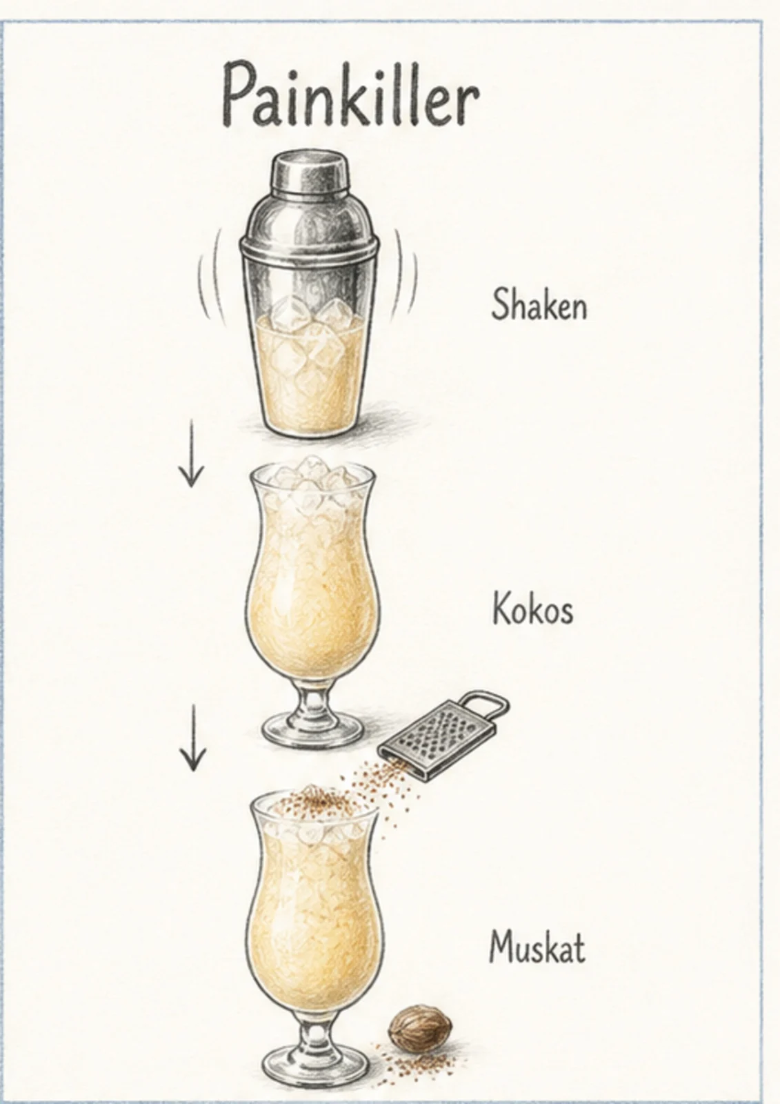 Handgezeichnete Schrittfolge für Painkiller: shaken