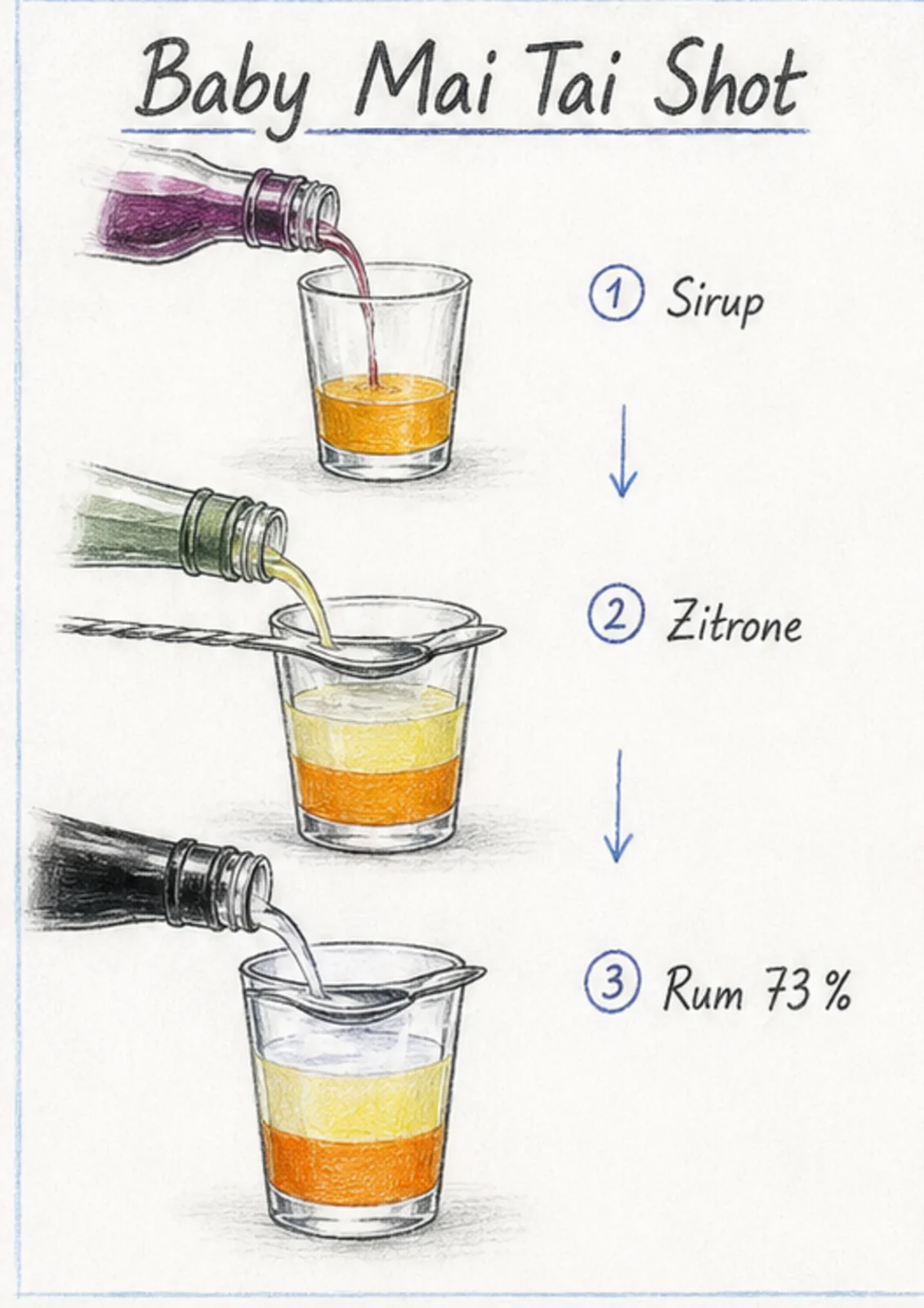 Handgezeichnete Schrittfolge für Baby Mai Tai Shot: schichten